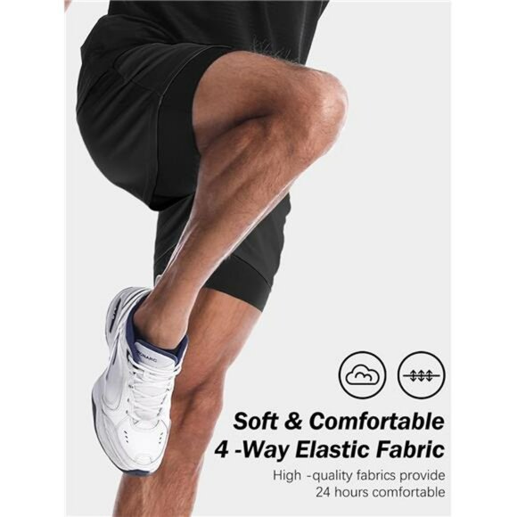 Mens 2 in 1 Gym Shorts 5 Inch Liner Running Workout Athletic Mesh Shorts - Picture 5 of 7